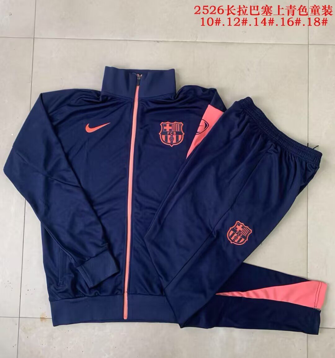 Kids Barcelona 25/26 Tracksuit - Navy Blue/Pink
